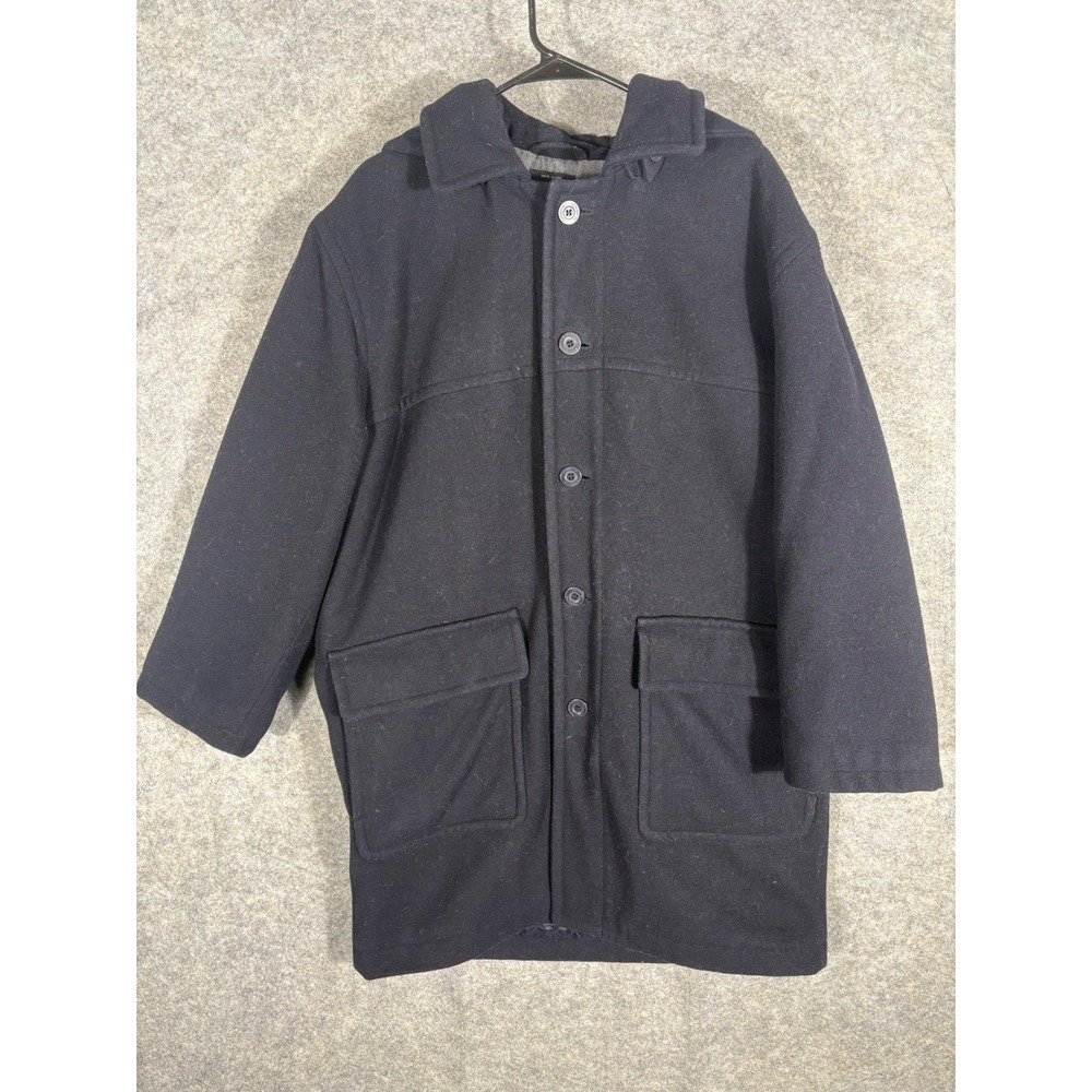 Claiborne Black Wool Blend Button Front Coat Women's L/G Quilted Lined